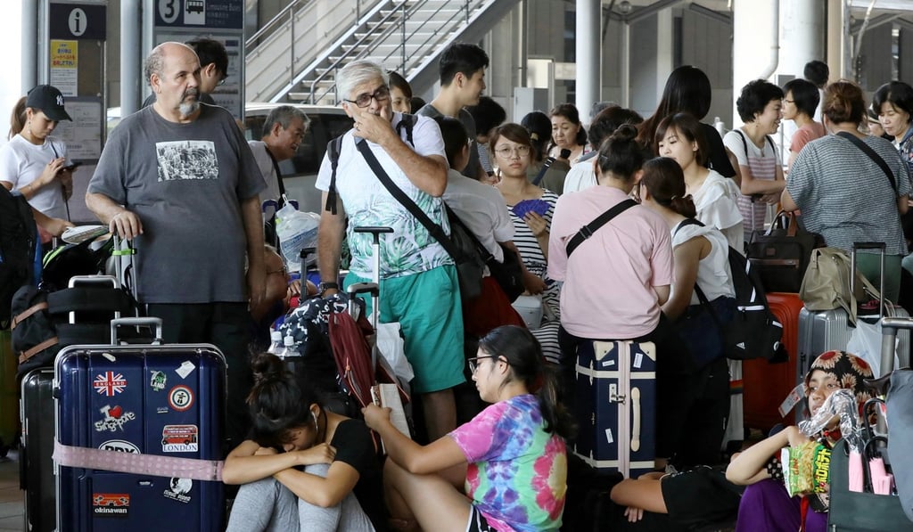 Airline delays are a common occurrence during natural disasters. More than 3,000 people were left stranded at Kansai International Airport, in Osaka prefecture, Japan, after Typhoon Jebi smashed into the city on September 5, 2018. Photo: EPA-EFE