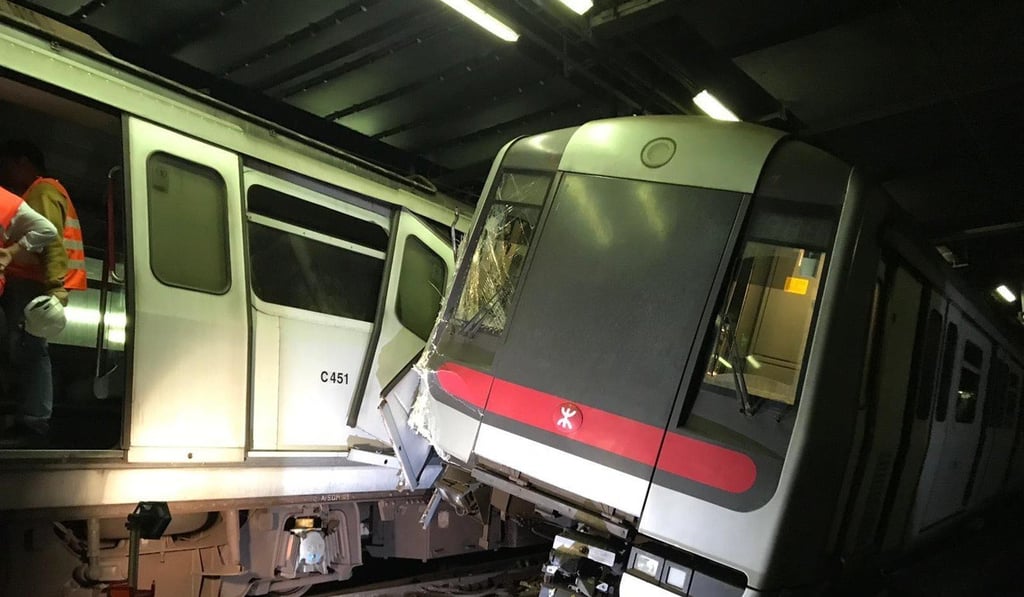 The two MTR trains crashed during a test run of a new signalling system on Monday morning. Photo: Handout