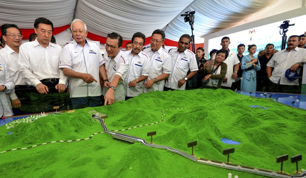 Mahathir Mohamad’s predecessor as prime minister, Najib Razak, at the launch of the East Coast Rail Link project. Photo: AP