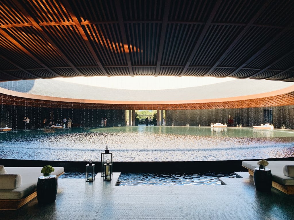 Waterfall in the lobby.
