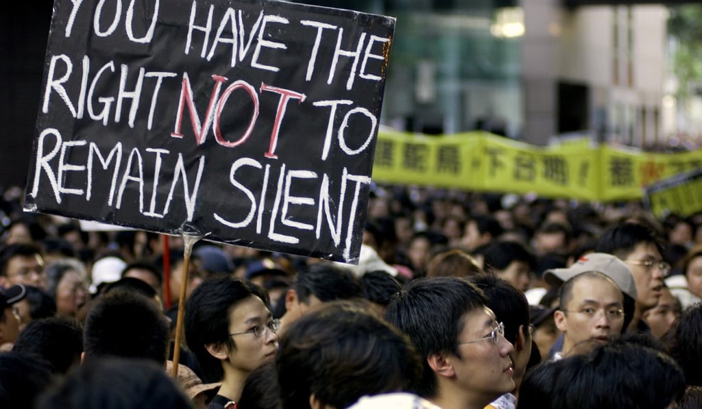 A scene from the mass rally at Causeway Bay against Article 23 legislation on July 1, 2003. Photo: Jonathan Wong