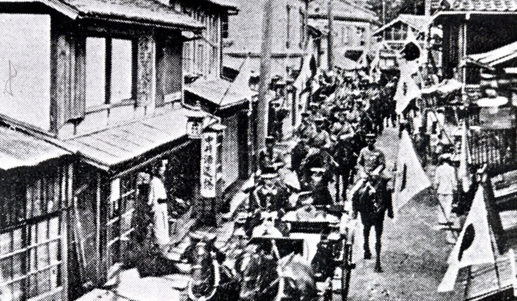 A photo take in 1920 shows Japanese colonial soldiers marching through downtown Seoul. Photo: AFP