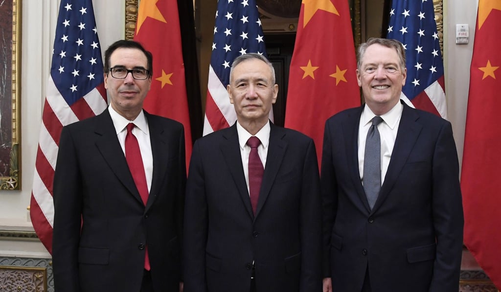 US Treasury Secretary Steven Mnuchin (left), Chinese Vice-Premier Liu He and US trade representative Robert Lighthizer. Photo: Xinhua