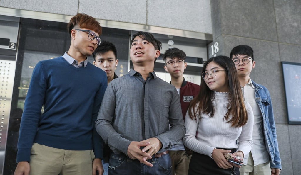 Student union president Derek Liu (centre), with union representatives (from left) Kevin Chong, Bono Liz, Jeff Chan, Gigi Chow and Ching Nam. Photo: Nora Tam