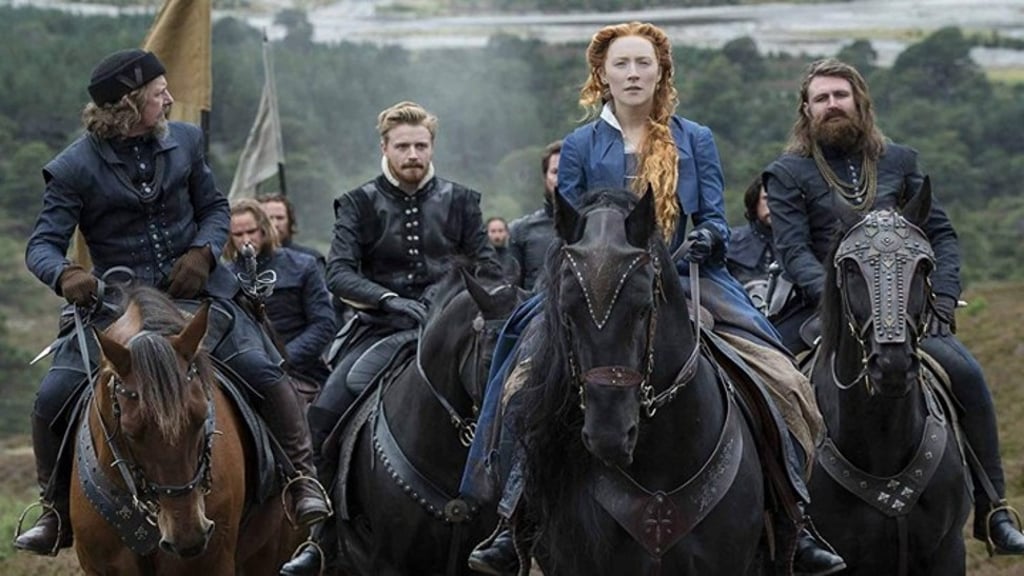 Saoirse Ronan (second right) as Mary Stuart in a scene from the historical drama, ‘Mary Queen of Scots’.