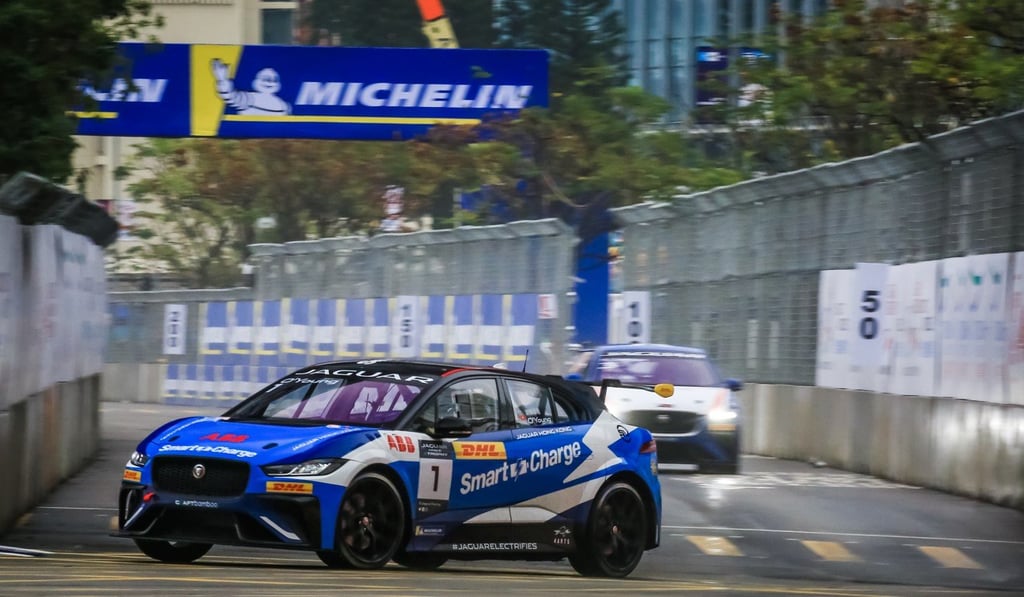 Drivers experienced difficult driving conditions because of wet weather during the Jaguar I-PACE eTROPHY.