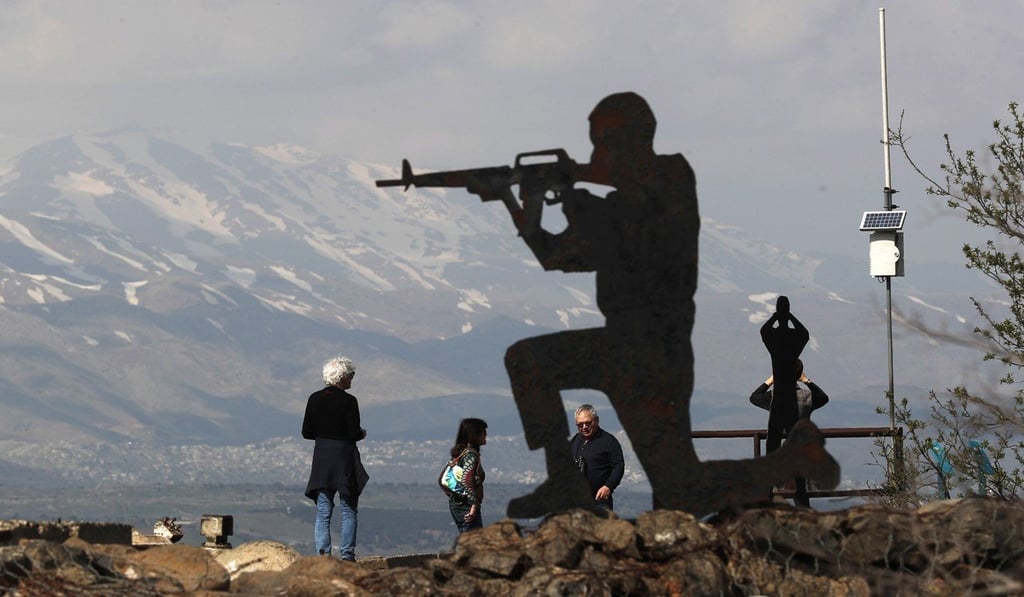 A silhouetted cut-out of an Israeli soldier at Ben Tal, next to the Israeli- Syrian border in the Golan Heights. Photo: EOA A silhouetted cut-out of an Israeli soldier at Ben Tal, next to the Israeli- Syrian border in the Golan Heights. Photo: EOA