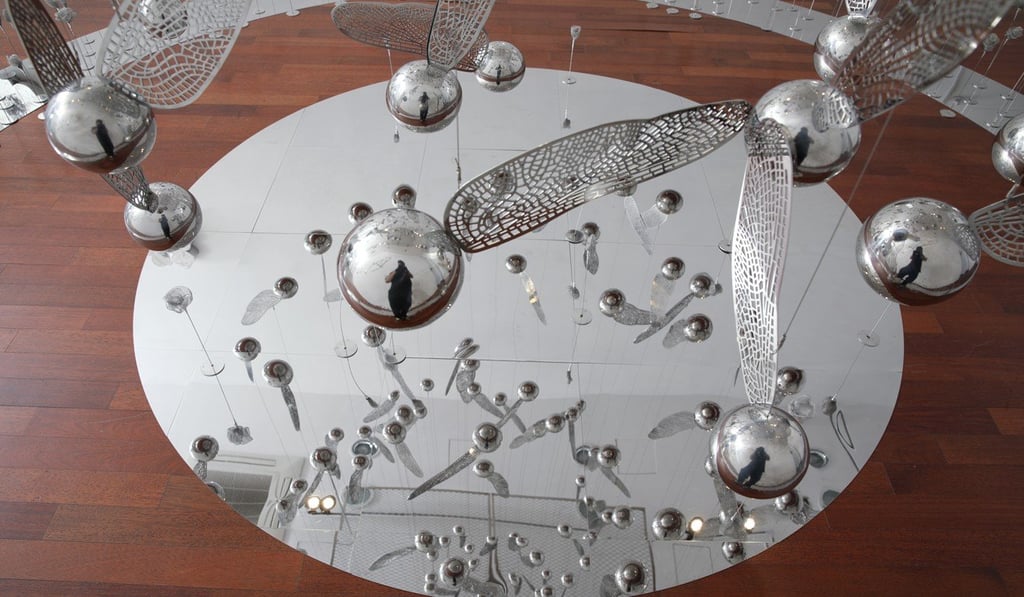 ‘Sound of Nature’ by Lee Sung-ok, is a series of hanging stainless steel insects. See it at Harbour City on the waterfront at Tsim Sha Tsui. Photo: Harbour City