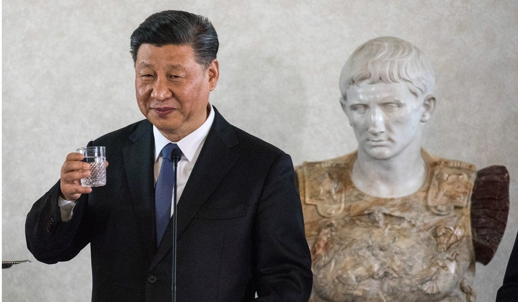 President Xi Jinping attends an Italy-China business forum at the Quirinale Palace in Rome. Xi said he wants to offer Italy a “global strategic partnership” stretching from building the new Silk Road together to boosting ties in sensitive sectors including telecoms and ports. Photo: Bloomberg