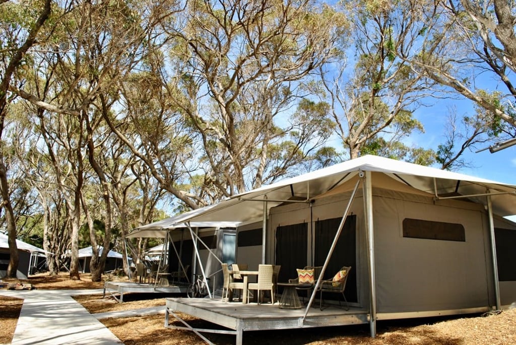 A family tent at Discovery Rottnest Island's glamping site. Photo: Rottnest Island Authority