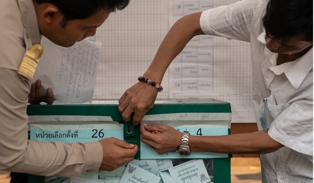Officials open a sealed ballot box before counting in Bangkok on March 24, 2019. Photo: Bloomberg Officials open a sealed ballot box before counting in Bangkok on March 24, 2019. Photo: Bloomberg