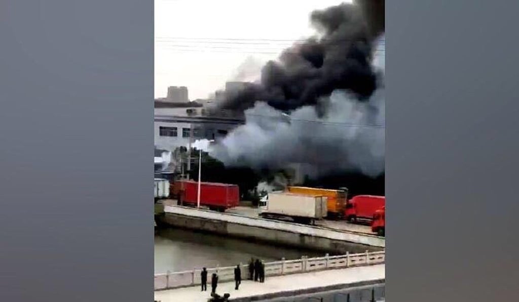 A still from an unverified video on social media apparently shows thick smoke engulfing the factory. Photo: Weibo