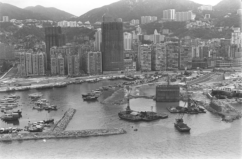 Aerial shot of Causeway Bay showing both The Excelsior and the Cross-Harbour Tunnel under construction, May 2, 1972. Photo: C.Y. Yu / SCMP