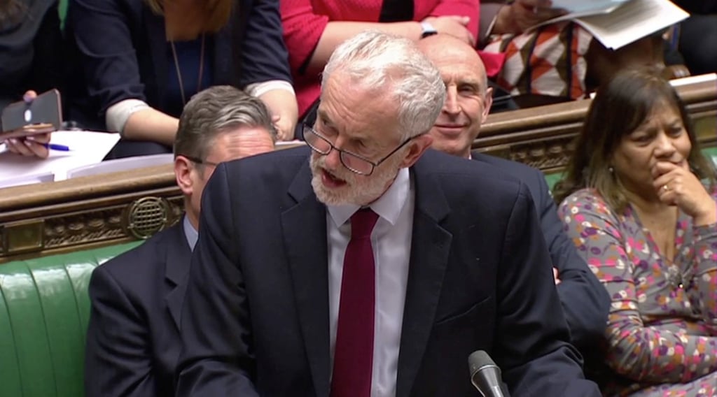 Britain's opposition Labour Party leader Jeremy Corbyn speaks after a round of voting on alternative Brexit options in the House of Commons on Monday. Photo: Reuters