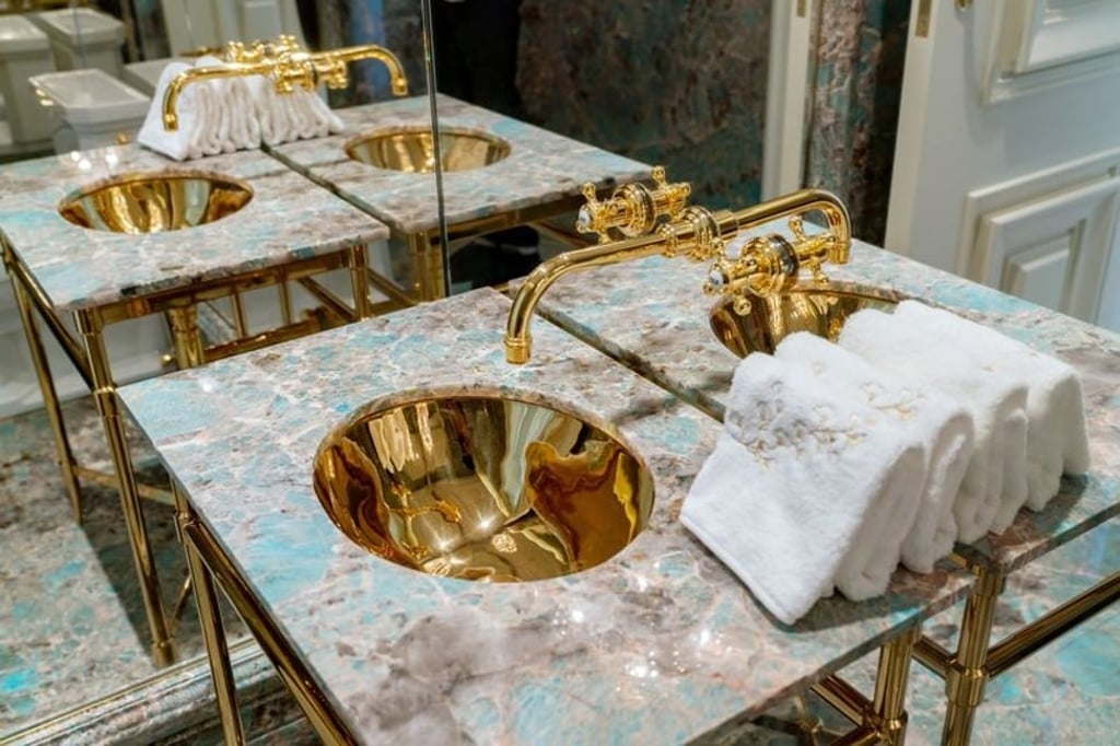 A luxurious bathroom sink at one of the homes in Tai Tam. Photo: Bloomberg A luxurious bathroom sink at one of the homes in Tai Tam. Photo: Bloomberg