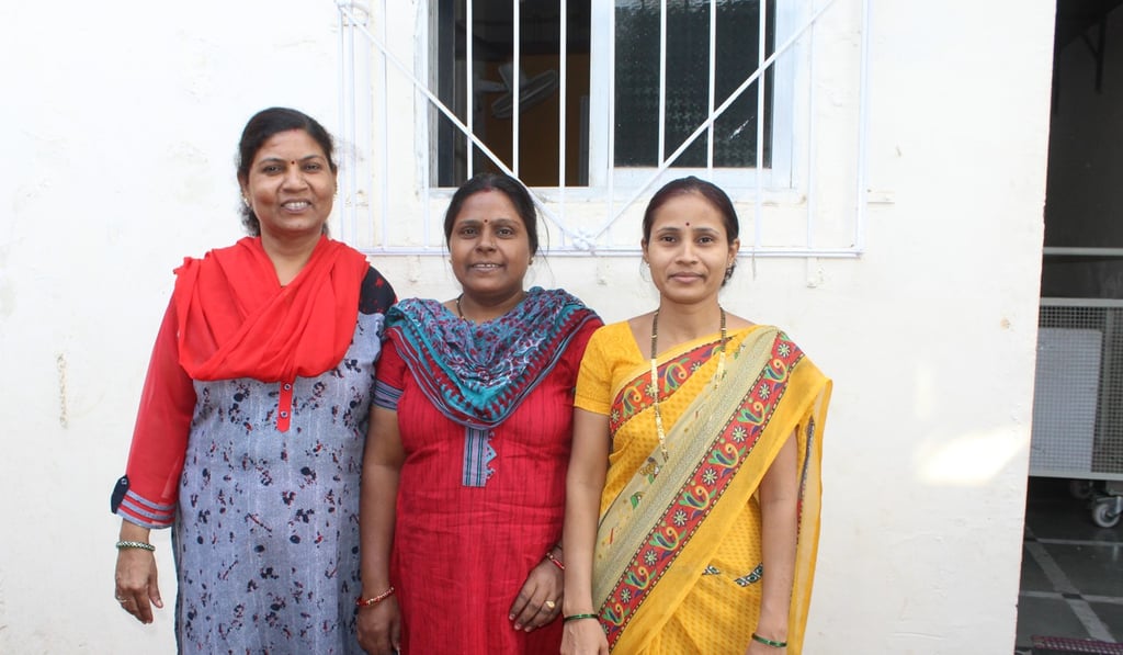 Madhuri Pawar, Kanchan Kashyap and Sushma Mahamuni outside Sundar’s recycling centre. Photo: Priti Salian