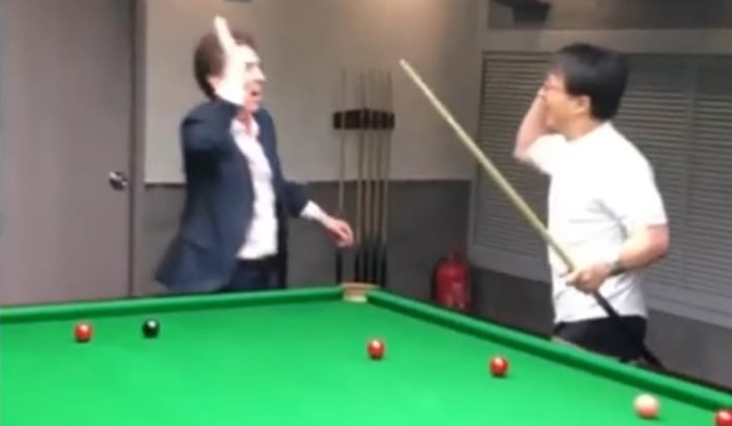 High fives for Ken Doherty and Jackie Chan after the latter’s trick shot. Photo: Instagram
