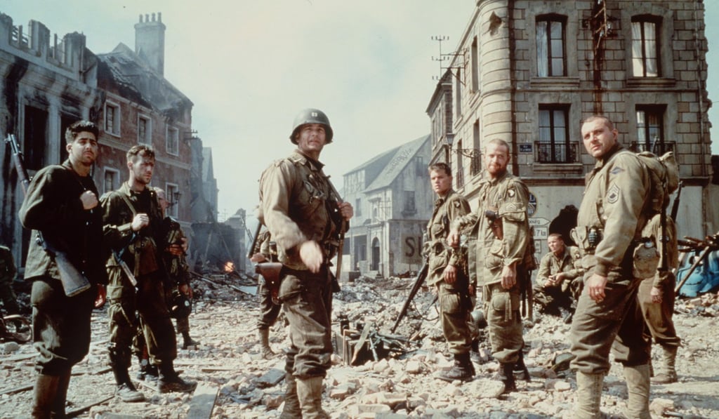 The Hollywood blockbuster Saving Private Ryan, staring Tom Hanks, centre, and Matt Damon, third from right, was one of the movies the jury said they watched. Photo: AP