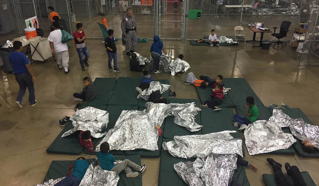 Children are seen after separation from their parents at the US Child Customs and Border Patrol Processing Centre in McAllen, Texas, in June 2018. Photo: Handout via EPA-EFE