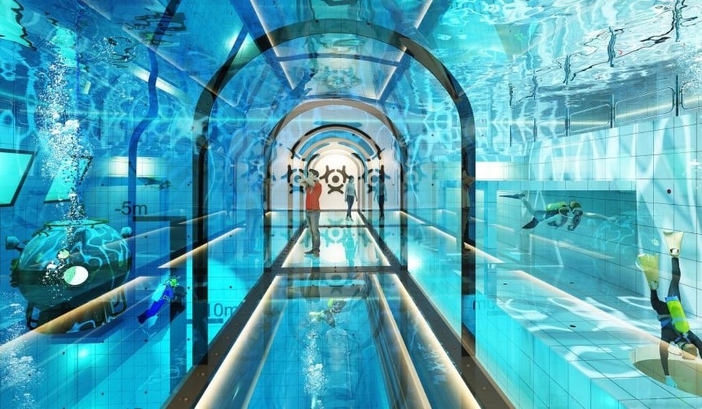 The Deepspot diving pool will feature an underwater viewing tunnel for spectators at a depth of 20 metres. The Deepspot diving pool will feature an underwater viewing tunnel for spectators at a depth of 20 metres.