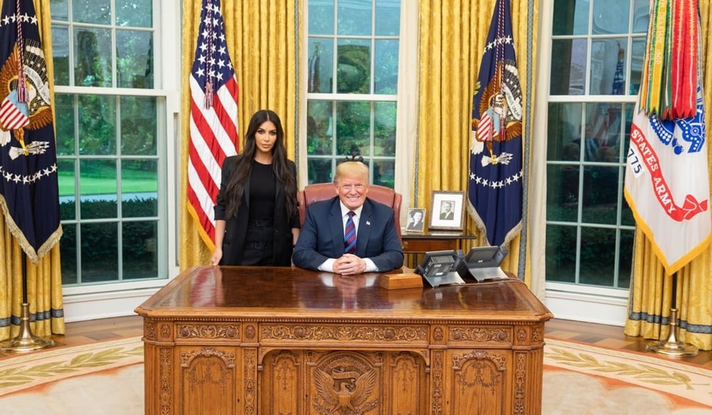 Reality television star Kim Kardashian with US President Donald Trump at the White House in May. File photo: Twitter