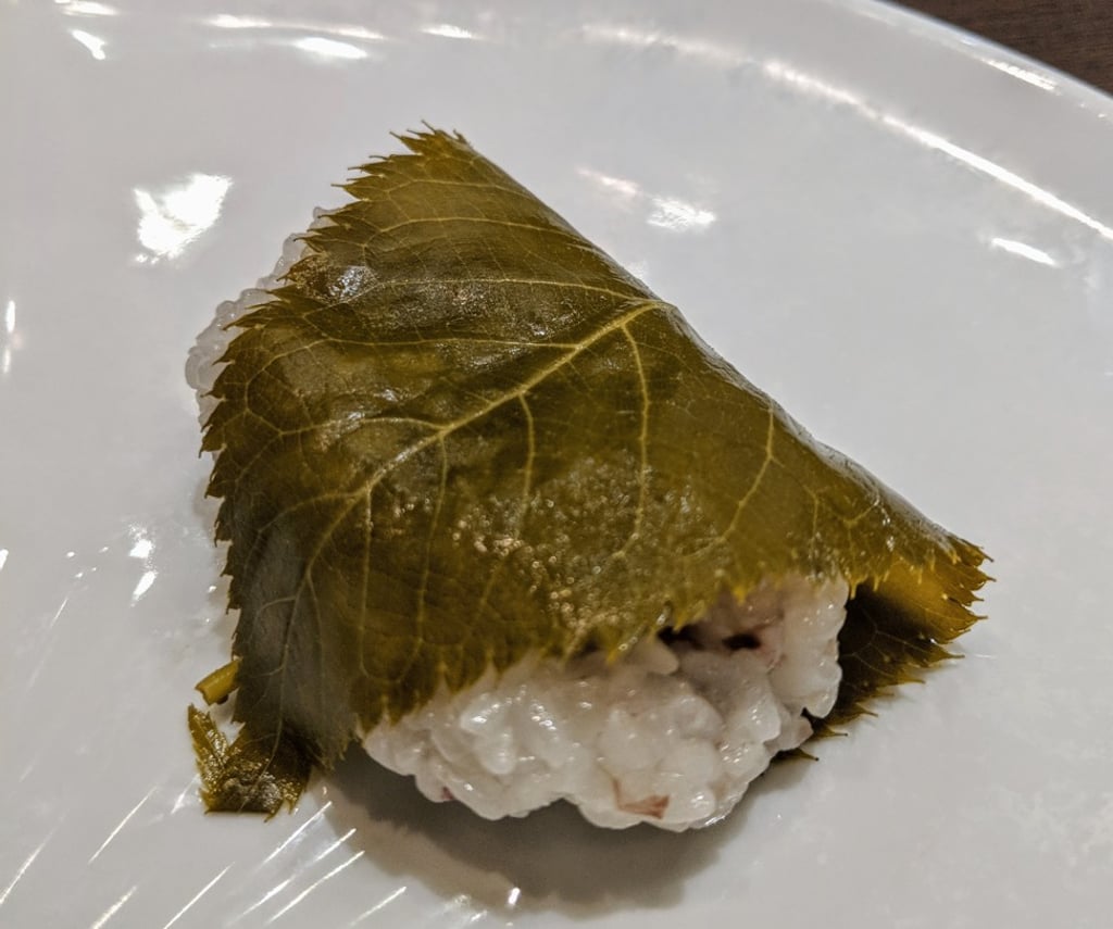 Sakura cherry leaf wrapped around mochi