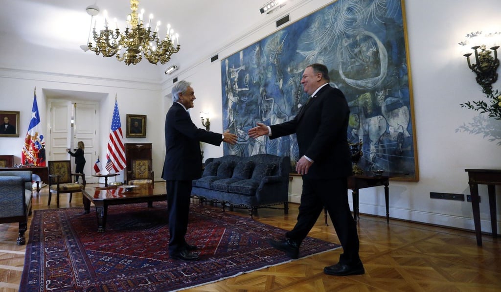 Chile's President Sebastian Pinera receives US Secretary of State Mike Pompeo on Friday, April 12, 2019. Photo: AP