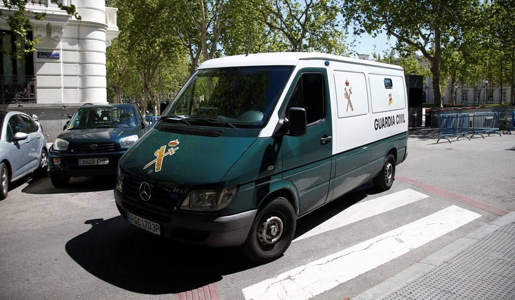 A Civil Guard van believed to be carrying the former head of Venezuelan military intelligence, Hugo Carvajal arrives outside the high court in Madrid, Spain, in April. Photo: Reuters