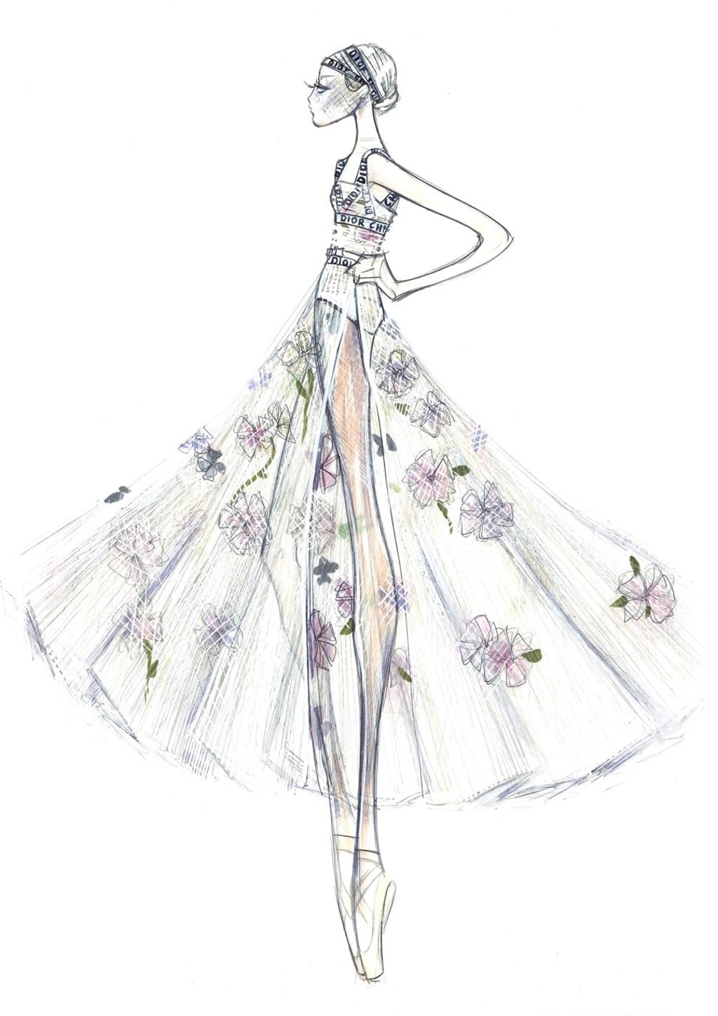 Maria Grazia Chiuri’s sketch for the ballet costumes. Sketch: Maria Grazia Chiuri/Christian Dior Maria Grazia Chiuri’s sketch for the ballet costumes. Sketch: Maria Grazia Chiuri/Christian Dior