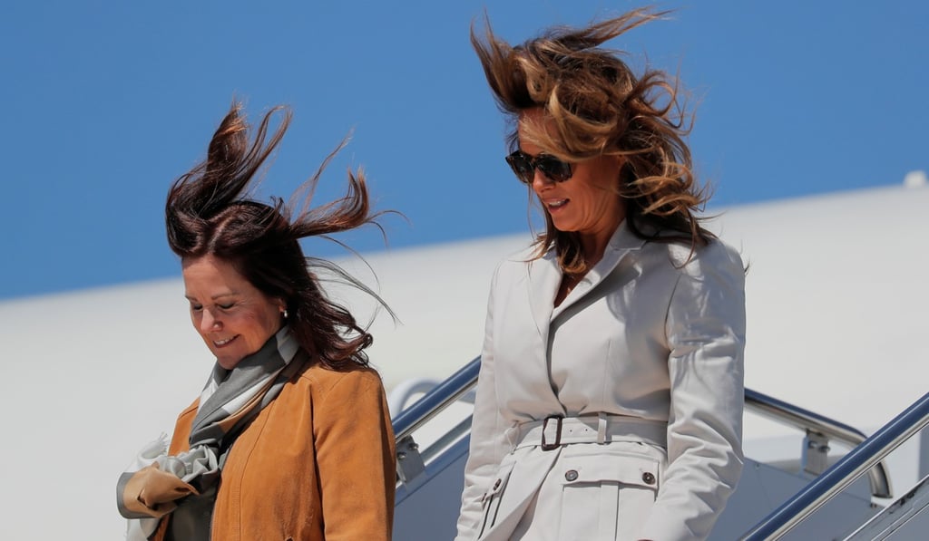 Melania Trump and Karen Pence arriving in Fayetteville, North Carolina on April 15, 2019. Photo: Reuters