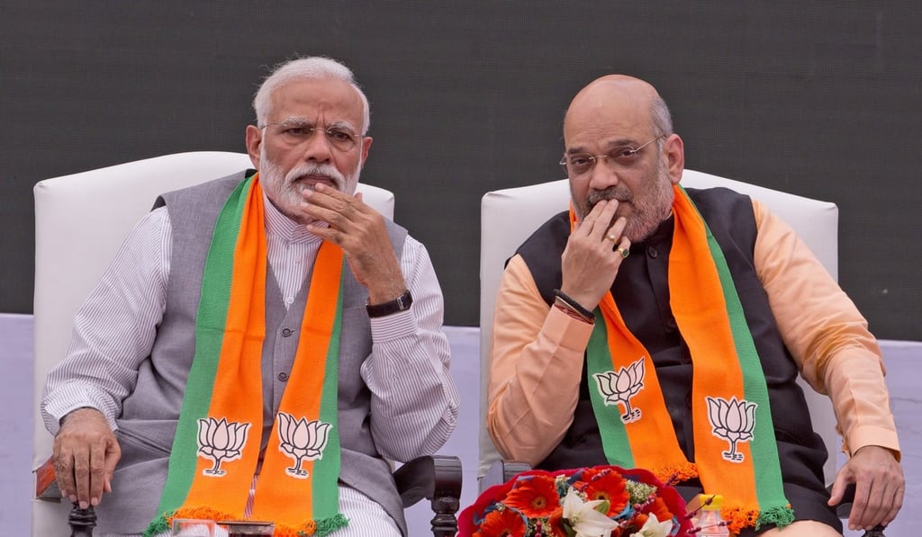Indian Prime Minister Narendra Modi with Bharatiya Janata Party (BJP) president Amit Shah at the release BJP's manifesto for the upcoming general elections in New Delhi. Photo: AP