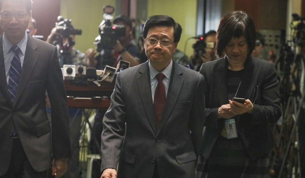 Secretary for Security John Lee Ka-chiu arrives at the Legco meeting on the extradition bill. Photo: Nora Tam