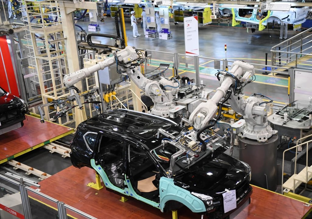 The automobile production line of Guangzhou Automobile Group in Guangzhou. China's economy grew 6.4 per cent in the first quarter, the lowest growth rate in 27 years. Photo: Xinhua