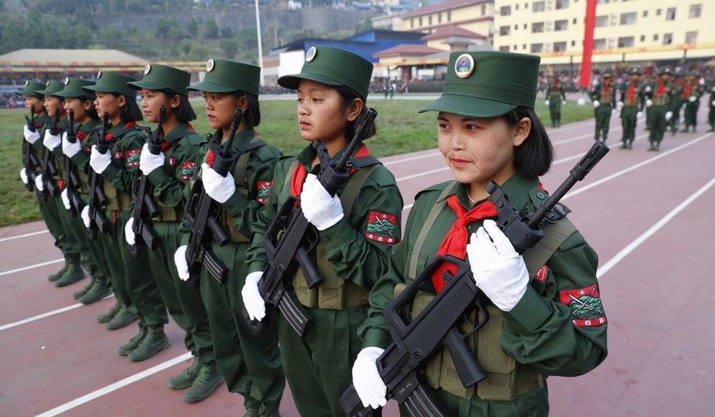 Young female soldiers of UWSA practice the formation for a parade held to mark the 30th anniversary of Wa State in Panghsang, also called Pang Kham of autonomous Wa region. Photo: EPA-EFE Young female soldiers of UWSA practice the formation for a parade held to mark the 30th anniversary of Wa State in Panghsang, also called Pang Kham of autonomous Wa region. Photo: EPA-EFE
