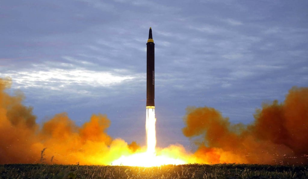 It is not known what type of missile was fired on Wednesday. This file image shows the test launch of a Hwasong-12 intermediate range missile by North Korea in 2017. Photo: AP