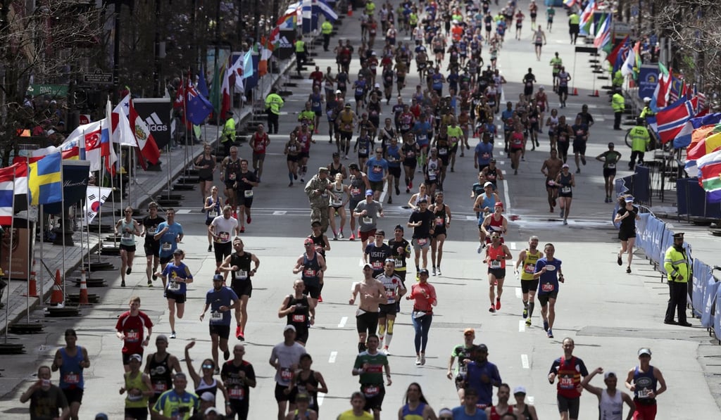 Runners race to the finish line in the 123rd Boston Marathon. Photo: AP