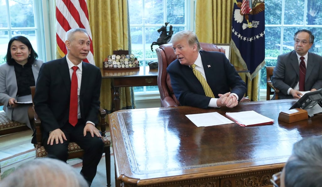US President Donald Trump meets Chinese Vice-Premier Liu He in the Oval Office on April 4. Negotiations will continue in Washington next week. Photo: Reuters