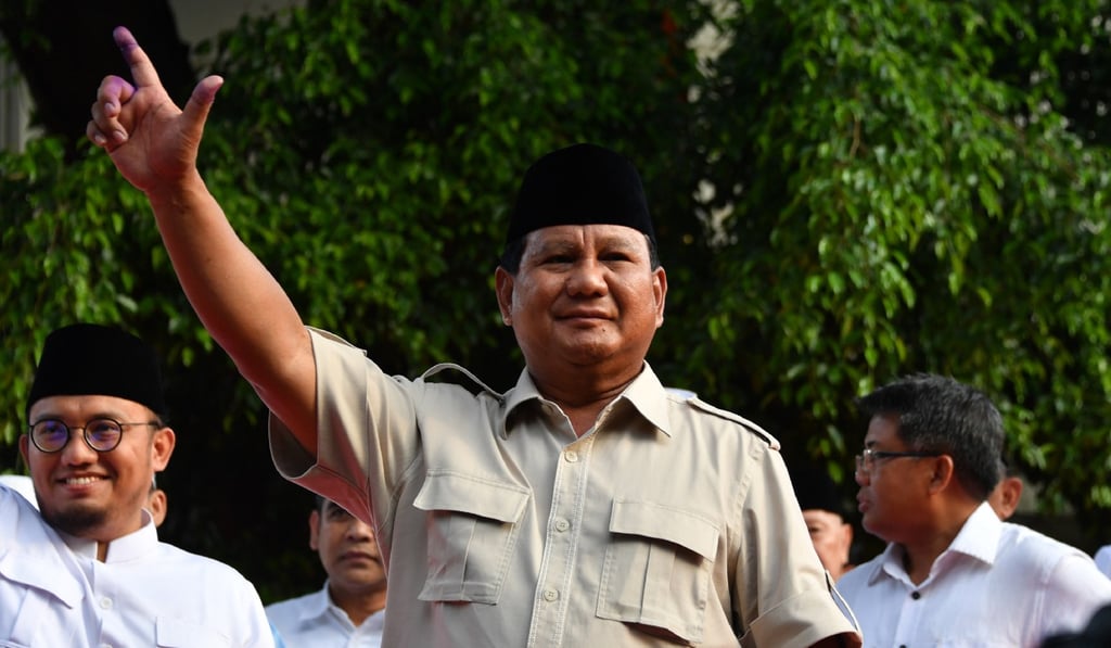 Indonesian presidential candidate Prabowo Subianto gestures after a press conference during the general election in Jakarta on April 17. Photo: AFP