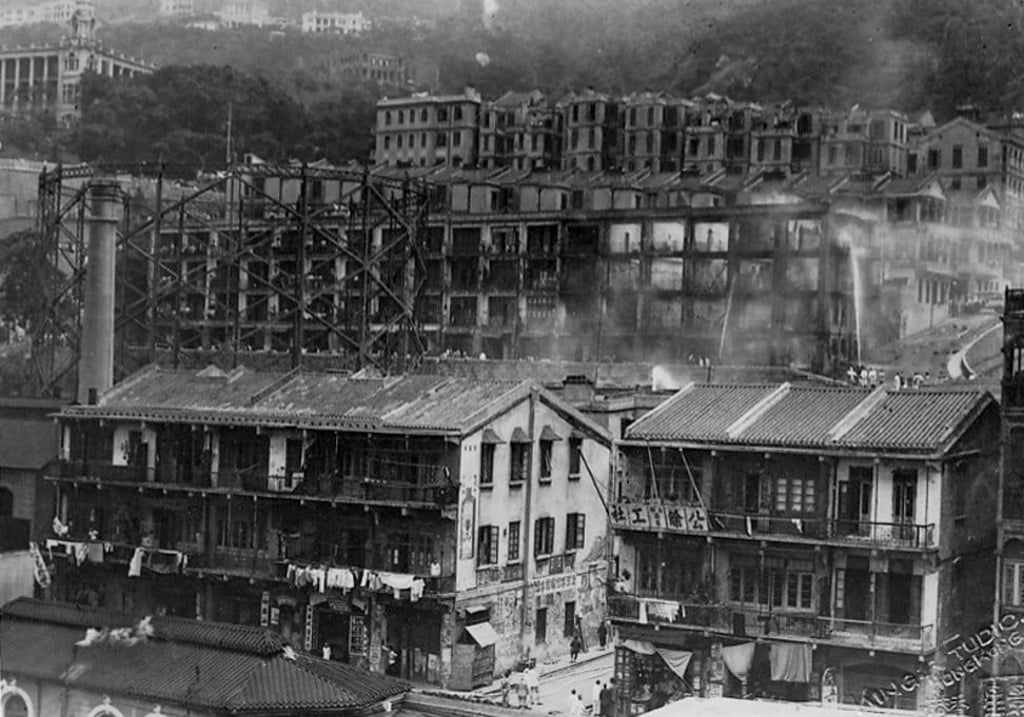Firefighters tend to the blaze, which occurred in Shek Tong Tsiu.