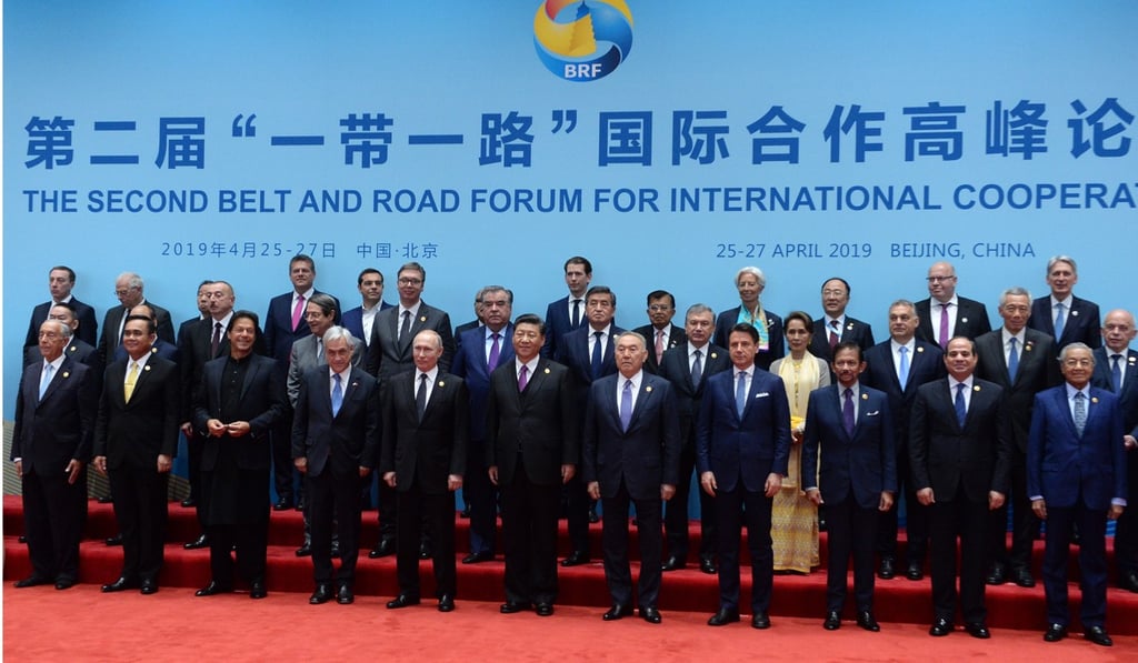 Heads of state pose for a group photo during the Belt and Road Forum in Beijing on Saturday. Photo: EPA-EFE