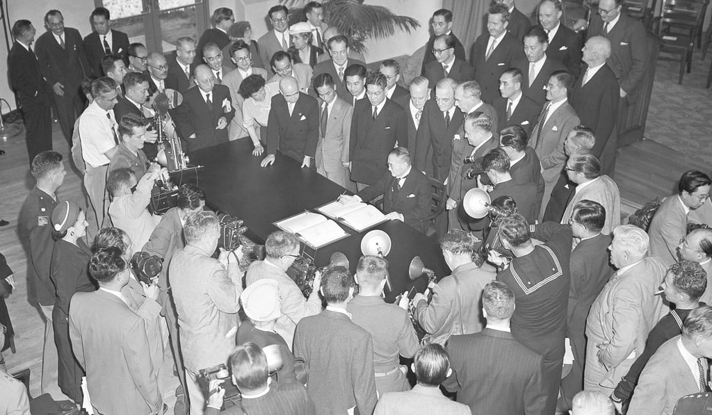 On September 8, 1951, Japan’s then prime minister Shigeru Yoshida signed a security treaty in San Francisco, giving the US the right to maintain sea, air and land military bases in and around Japan. Photo: AP