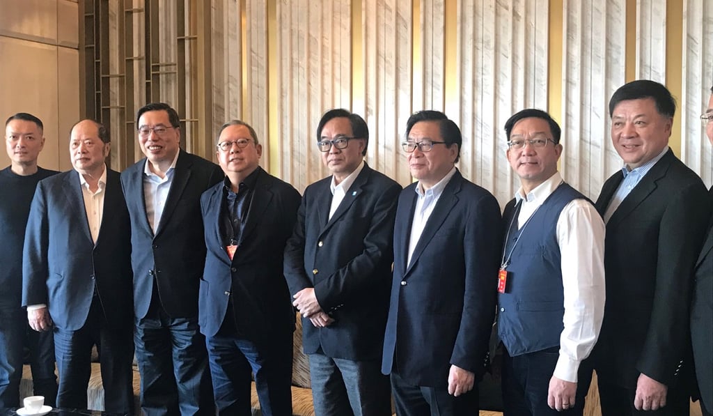 (Fourth from left) Peter Lam Kin-ngok, chairman of the Business and Professionals Alliance for Hong Kong, with fellow lawmakers (from first left) Jimmy Ng, Christopher Cheung, Andrew Leung, Lo Wai-kwok, Jeffrey Lam and Kenneth Lau. The group travelled to Beijing to expressed concern over the extradition bill. Photo: Kimmy Chung