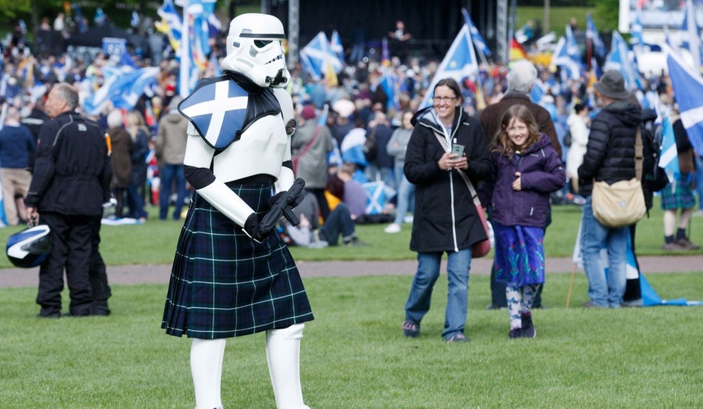 A marcher dressed as a stormtrooper. Photo: EPA
