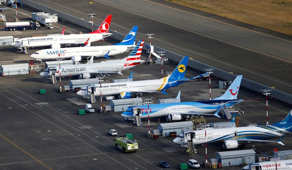 An aerial photo shows several Boeing 737 MAX aeroplanes grounded at Boeing Field in Seattle, Washington. Photo: Reuters