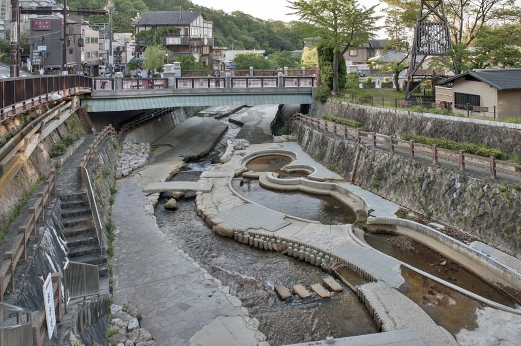 A hot-spring stream flowing through the town centre of Arima Onsen. Photo: Alamy