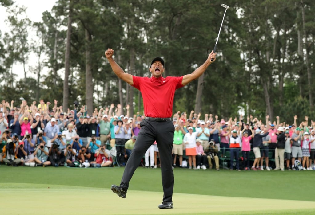 Tiger Woods’ celebration on the 18th hole after winning the 2019 Masters is already an iconic moment in sporting history. Photo: Reuters