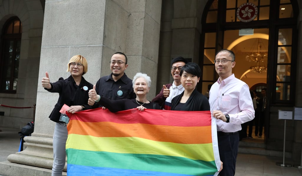 Supporters of Angus Leung outside the Court of Final Appeal in Central. Photo: Nora Tam