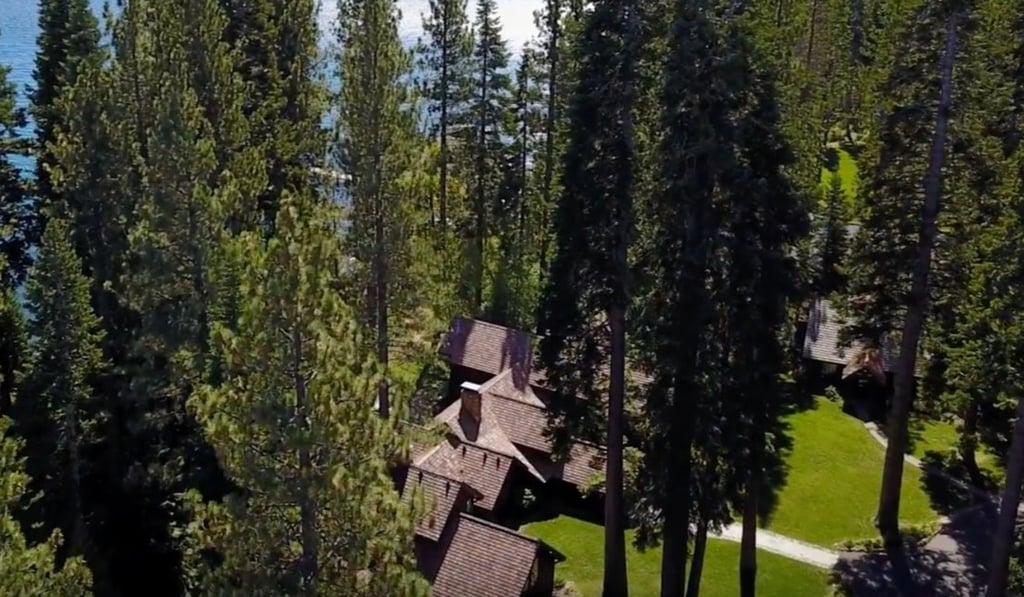 An aerial view of one of Mark Zuckerberg’s Lake Tahoe waterfront estates. Photo: Listings/YouTube