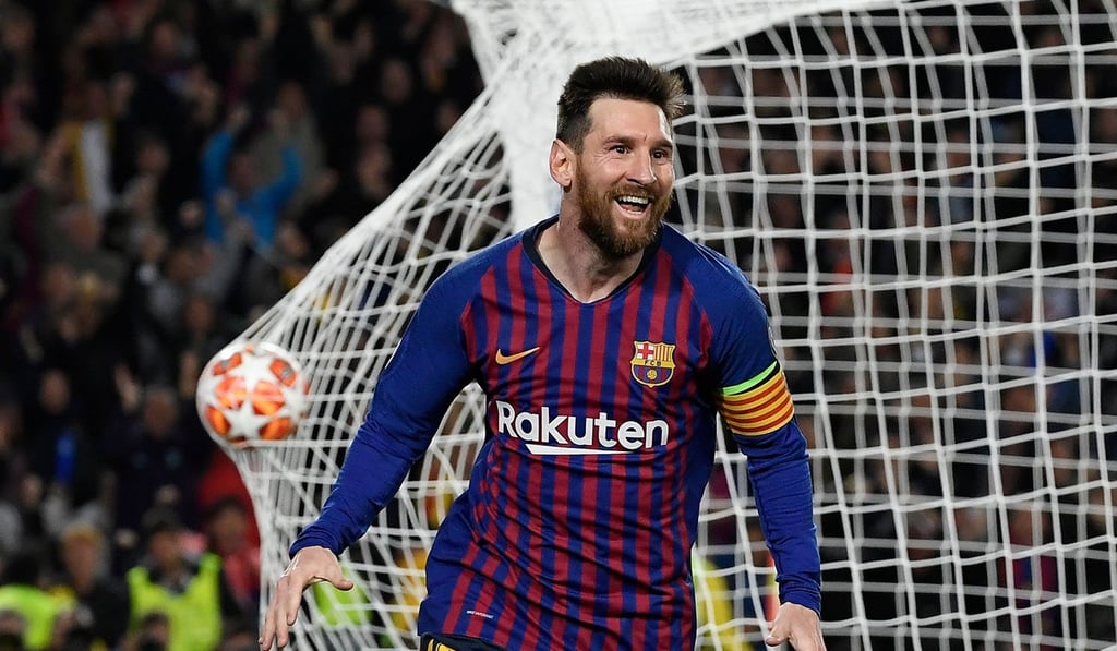 Barcelona’s Argentinian forward Lionel Messi celebrates scoring in the Uefa Champions League semi-final against Liverpool. Photo: AFP
