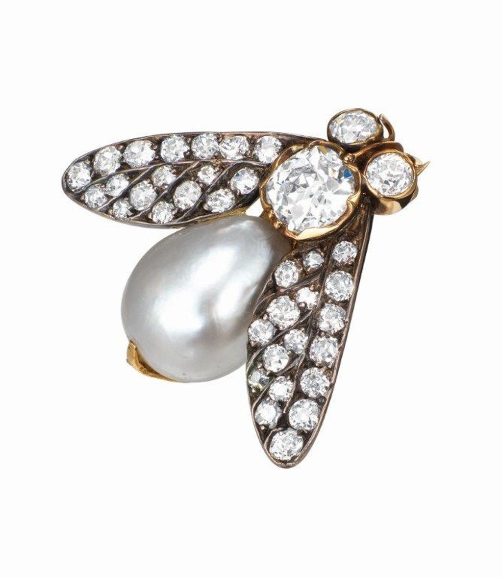 An estate brooch with natural pearl and diamonds, signed Tiffany & Co., from Ronald Abram